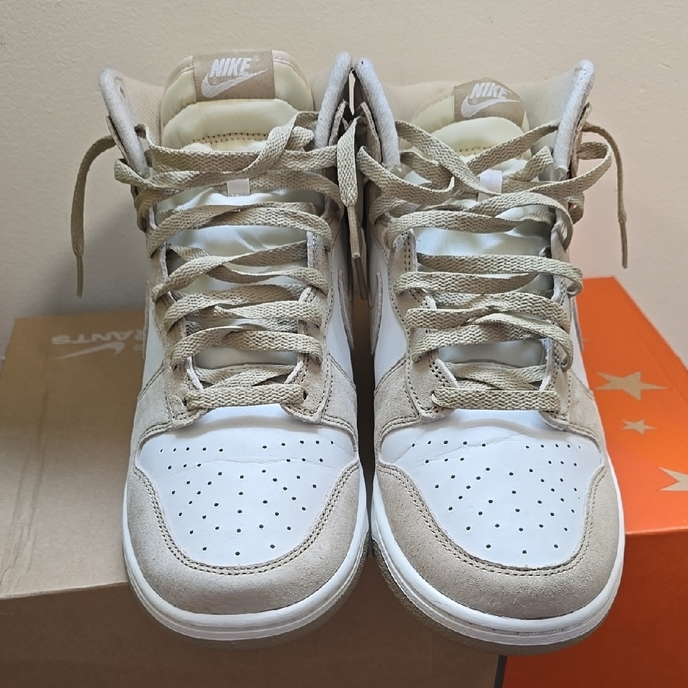 Nike Dunk High-Top Sneakers in White and Tan